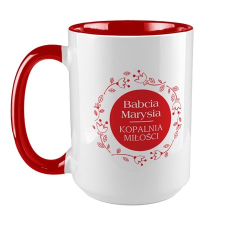 Kubek XXL (450ml)  dla babci personalizowany "Babcia Maja kopalnia miłości".