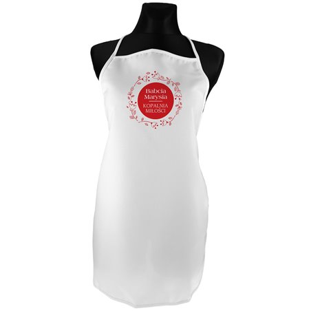Fartuszek kuchenny z nadrukiem dla babci - personalizowany "Babcia Maja kopalnia miłości".