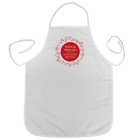 Fartuszek kuchenny z nadrukiem dla babci - personalizowany "Babcia Maja kopalnia miłości".