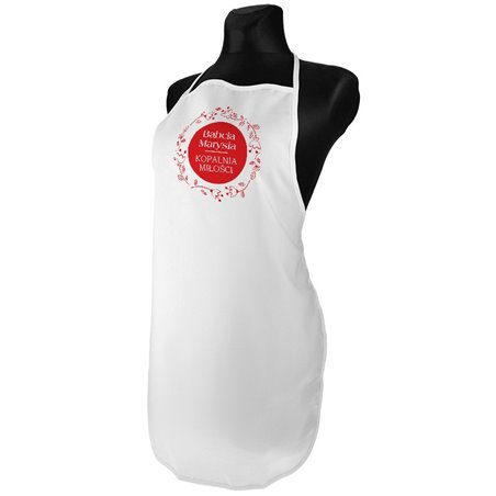 Fartuszek kuchenny z nadrukiem dla babci - personalizowany "Babcia Maja kopalnia miłości".