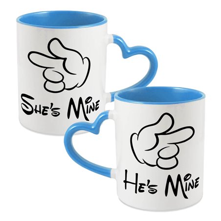 Zestaw Kubków 330 ml, uchwyt serce "He's/ She's Mine".