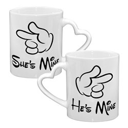 Zestaw Kubków 330 ml, uchwyt serce "He's/ She's Mine".