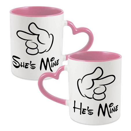 Zestaw Kubków 330 ml, uchwyt serce "He's/ She's Mine".