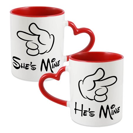 Zestaw Kubków 330 ml, uchwyt serce "He's/ She's Mine".