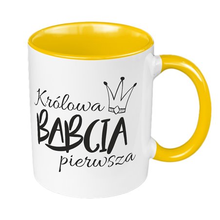 Kubek 330 ml kolorowy z tekstem "Królowa Babcia Pierwsza".
