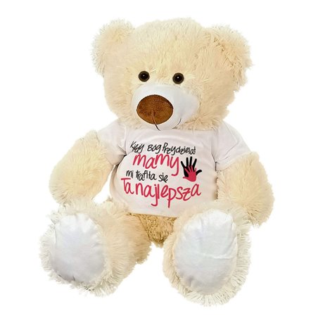 Maskotka Miś duży na dzień mamy z napisem "Kiedy Bóg przydzielał mamy, mi trafiła się ta najlepsza" - ok. 55-60cm.