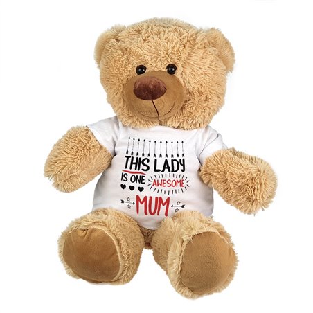 Maskotka Miś duży na dzień mamy z napisem "This lady is one awesome mum" - ok. 55-60cm.