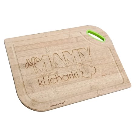 Deska bambusowa z uchwytem FLORINA - z grawerem "Dla mamy najlepszej kucharki" - super prezent na dzień mamy.