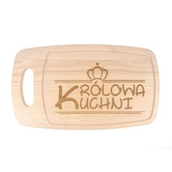 Deska bukowa z uchwytem FLORINA owalna - z grawerem "Królowa Kuchni" - super prezent na dzień mamy, babci...