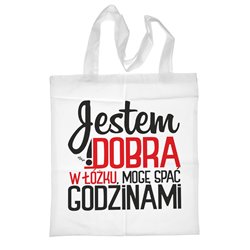 Super torba z długimi uszami - "Jestem dobra w łóżku..." - idealna na zakupy, basen, siłownię lub inną wyprawę wakacyjną.