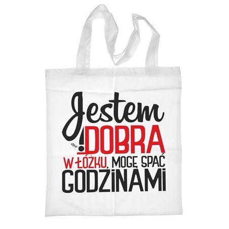 Super torba z długimi uszami - "Jestem dobra w łóżku..." - idealna na zakupy, basen, siłownię lub inną wyprawę wakacyjną.