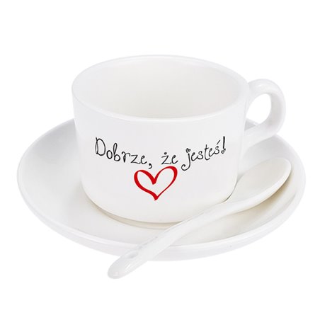 Filiżanka z tekstem "Dobrze, że jesteś"- podziękowanie dla bliskich Ci osób.