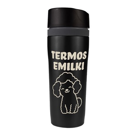 Kubek termiczny z grafiką pudelka i Twoim imieniem.
