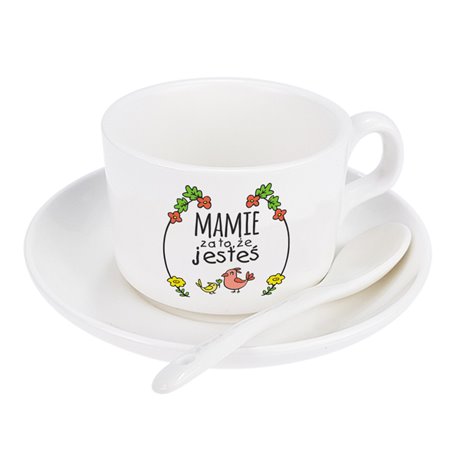 Filiżanka z tekstem "Mamie, że jesteś"- podziękowania z okazji Dnia Mamy.
