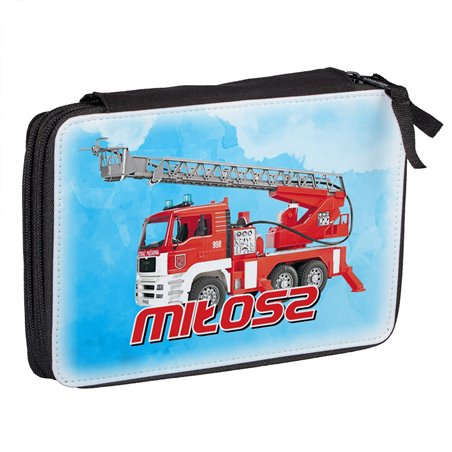 Duży piórnik z grafiką " Wóz strażacki " - dla młodego miłośnika straży pożarnej.