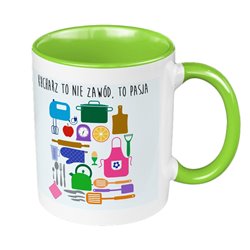 Kubek 330 ml kolorowy dla kucharza z nadrukiem " Kucharz to nie zawód to pasja ".