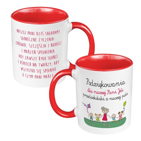Dla naszej Pani przedszkolaki z naszej paki - kubek 330 ml kolorowy specjalnie dla nauczyciela - personalizacja.