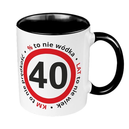 Śmieszny kubek 330 ml kolorowy specjalnie na 40 urodziny.