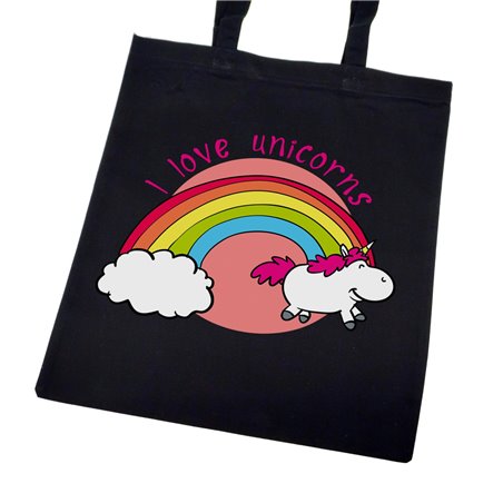 Super torba z długimi uszami i zamkiem - " I love unicorns ".