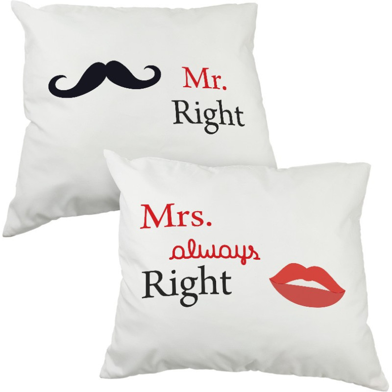 Zestaw dużych poduszek dla pary z napisem "Ms and Mrs Right" - 60 x 50cm.