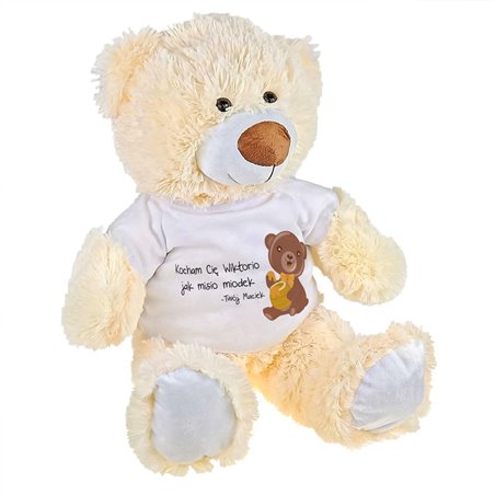 Maskotka miś duży dla dziewczyny "Kocham Cię Martynko jak misio miodek" - ok. 55-60cm.