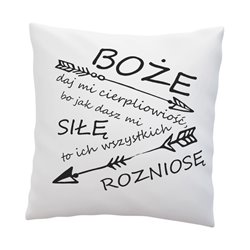 Poduszka ze śmiesznym tekstem "Boże daj mi cierpliwość".