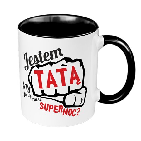 Kubek 330 ml kolorowy dla taty z napisem "Jestem tatą, a Ty jaką masz super moc?".