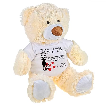 Maskotka miś duży z grafiką "Chcę z Tobą spędzić 9 żyć" - ok. 55-60cm.