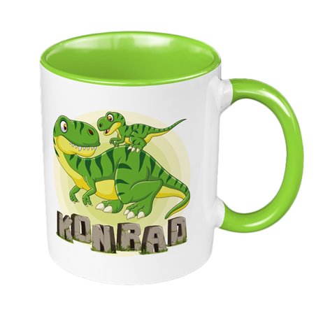 Kubek 330 ml kolorowy Zielone dinozaury z imieniem Twojego dziecka.