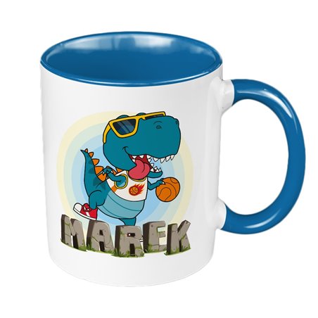 Kubek 330 ml kolorowy z grafiką "Niebieski dinozaur"- z imieniem dziecka.