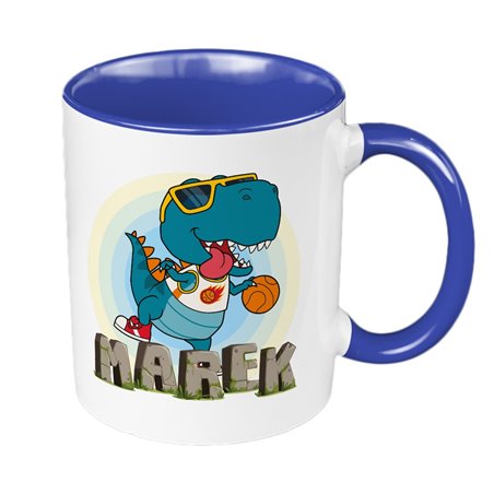 Kubek 330 ml kolorowy z grafiką "Niebieski dinozaur"- z imieniem dziecka.