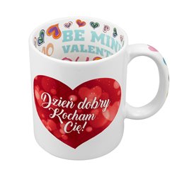 Kubek z wnętrzem w serca " Dzień dobry kocham Cię ".