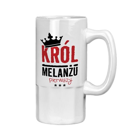 Kufel na piwo z nadrukiem na 18 "Król melanżu" biały.