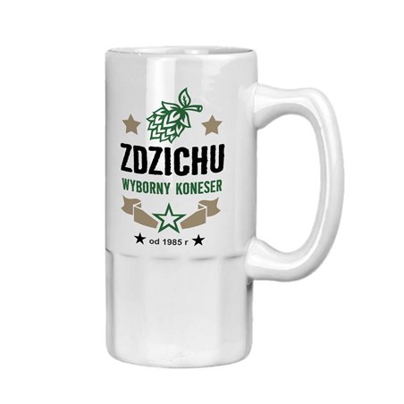 Kufel na piwo z nadrukiem na urodziny - personalizacja - "Zdzichu wyborny koneser".