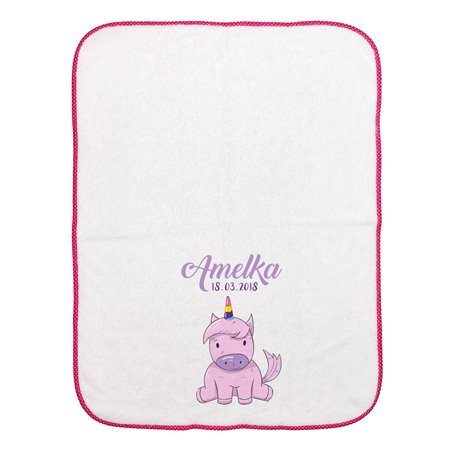 Kocyk z imieniem dla noworodka - Jednorożec.
