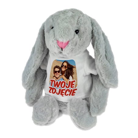 Królik z Twoim zdjęciem, tekstem, grafiką - maskotka ok. 39 cm - świetny prezent..