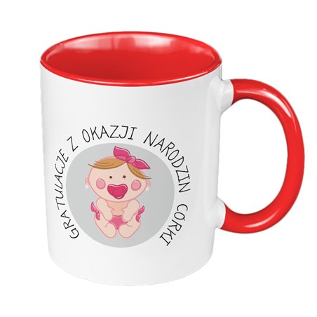 Kubek 330 ml kolorowy z okazji narodzin córki.