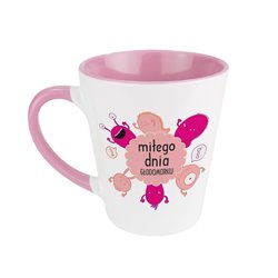 Śmieszny kubek latte z napisem "Miłego dnia głodomorku".