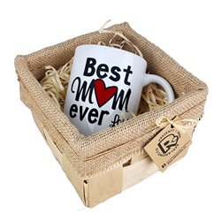Kubek 330 ml biały dla mamy w koszyku - Best mum ever - personalizacja.