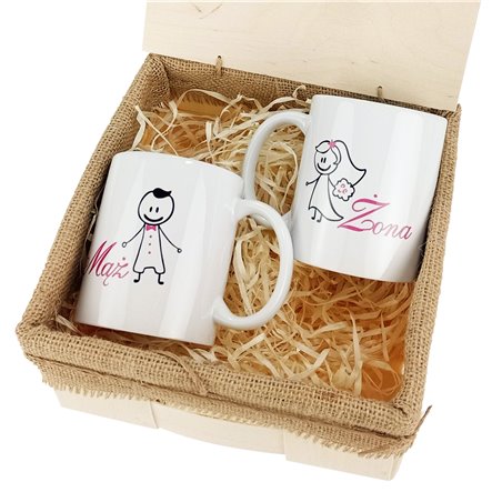 Zestaw kubków 330 ml kolorowe w pudełku - dla nowożeńców lub małżeństwa "Mąż żona".