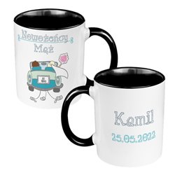 Zestaw kubków 330 kolorowe ml w pudełku - dla nowożeńców "Mąż żona" - personalizacja.