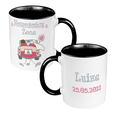 Zestaw kubków 330 kolorowe ml w pudełku - dla nowożeńców "Mąż żona" - personalizacja.
