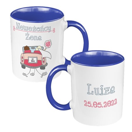 Zestaw kubków 330 kolorowe ml w pudełku - dla nowożeńców "Mąż żona" - personalizacja.