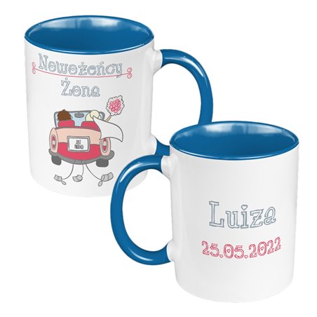 Zestaw kubków 330 kolorowe ml w pudełku - dla nowożeńców "Mąż żona" - personalizacja.