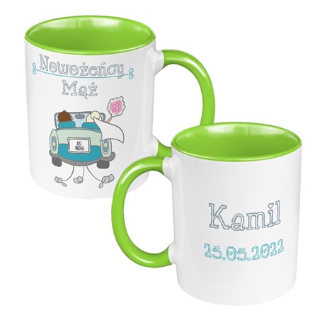 Zestaw kubków 330 kolorowe ml w pudełku - dla nowożeńców "Mąż żona" - personalizacja.