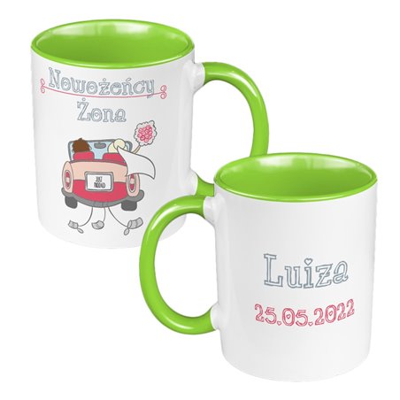 Zestaw kubków 330 kolorowe ml w pudełku - dla nowożeńców "Mąż żona" - personalizacja.