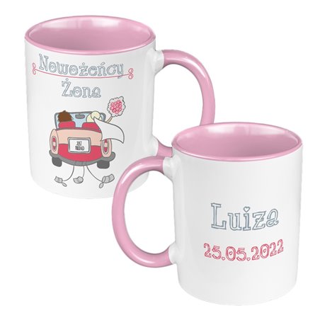Zestaw kubków 330 kolorowe ml w pudełku - dla nowożeńców "Mąż żona" - personalizacja.