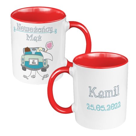 Zestaw kubków 330 kolorowe ml w pudełku - dla nowożeńców "Mąż żona" - personalizacja.