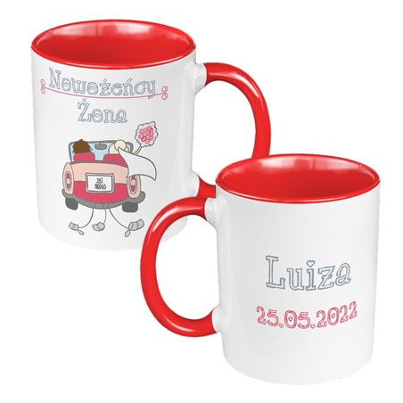 Zestaw kubków 330 kolorowe ml w pudełku - dla nowożeńców "Mąż żona" - personalizacja.