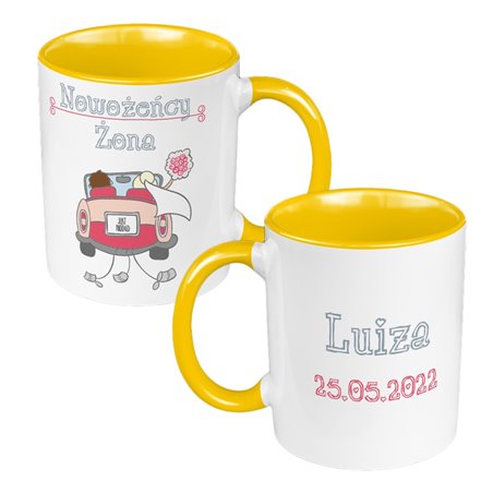 Zestaw kubków 330 kolorowe ml w pudełku - dla nowożeńców "Mąż żona" - personalizacja.